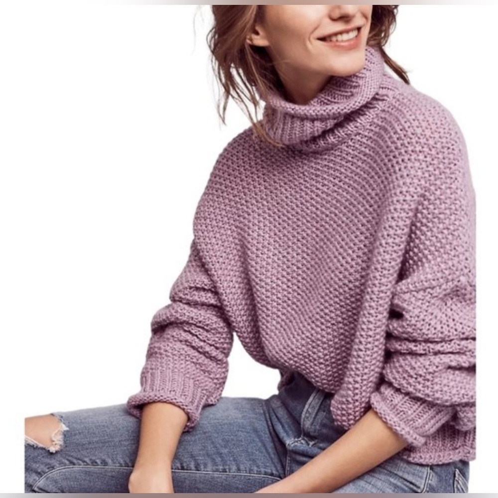 Anthropologie Moth purple chunky knit slouchy turtleneck sweater